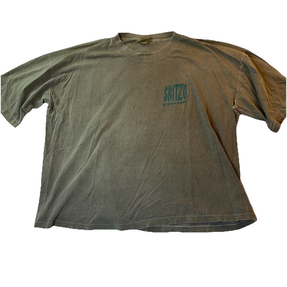 Skitzo Color T Shirt Vintage Green Thrasher Worn Y2k Grunge 1990s Oversized